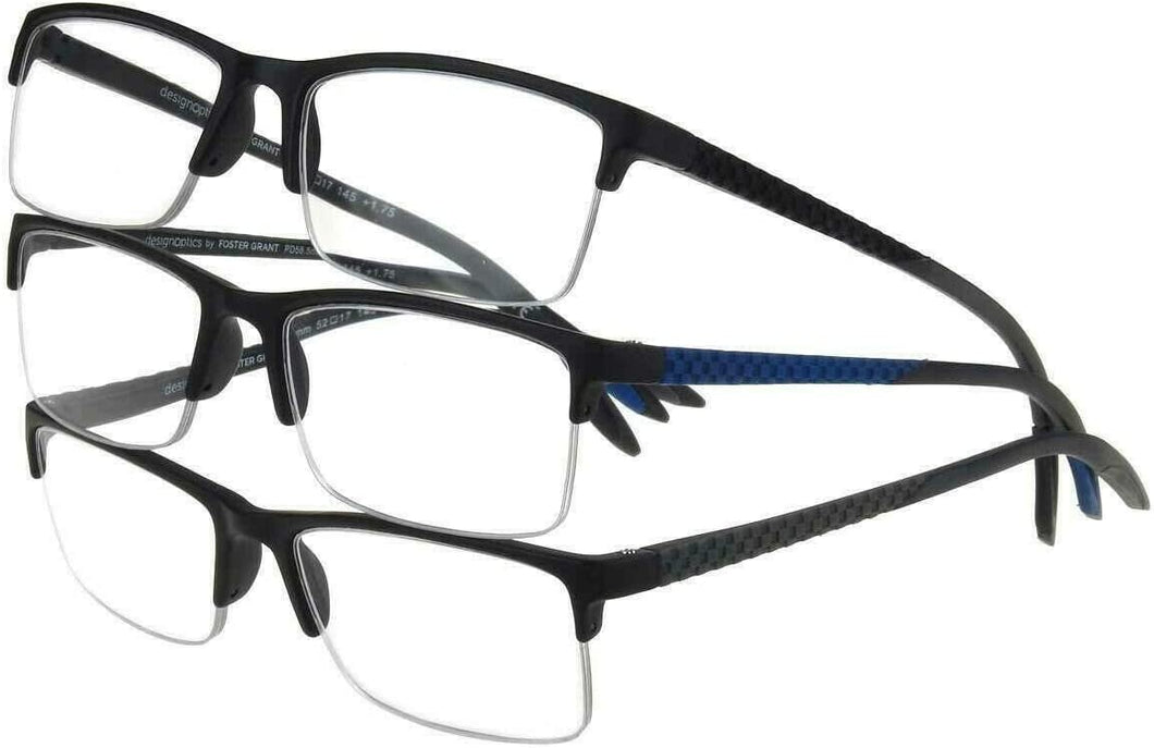 Design Optics By Foster Grant Semi-Rimless Flexible Plastic +2.00, 3 Pack