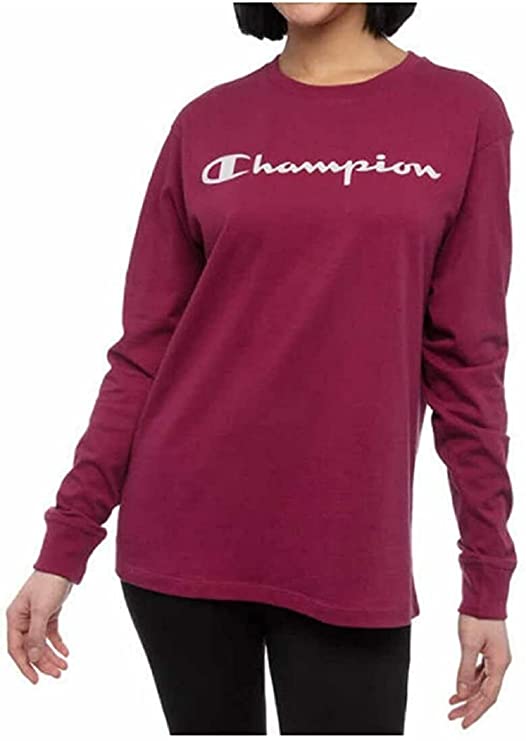 Champion Women's Crew Neck Long Sleeve Boyfriend Tee