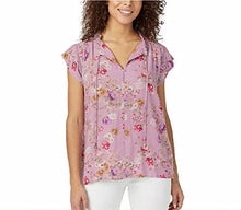 Load image into Gallery viewer, Buffalo Ladies&#39; Flutter Sleeve Floral Top Split Neckline Tie Closure
