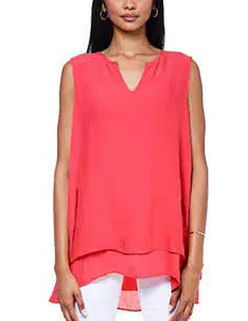 Cristina B Women’s Sleeveless Tunic V Neck Flowy Double Layer Tank