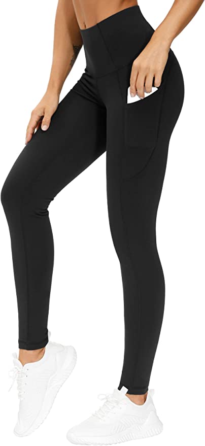 THE GYM PEOPLE Thick High Waist Yoga Pants with Pockets, Black, S