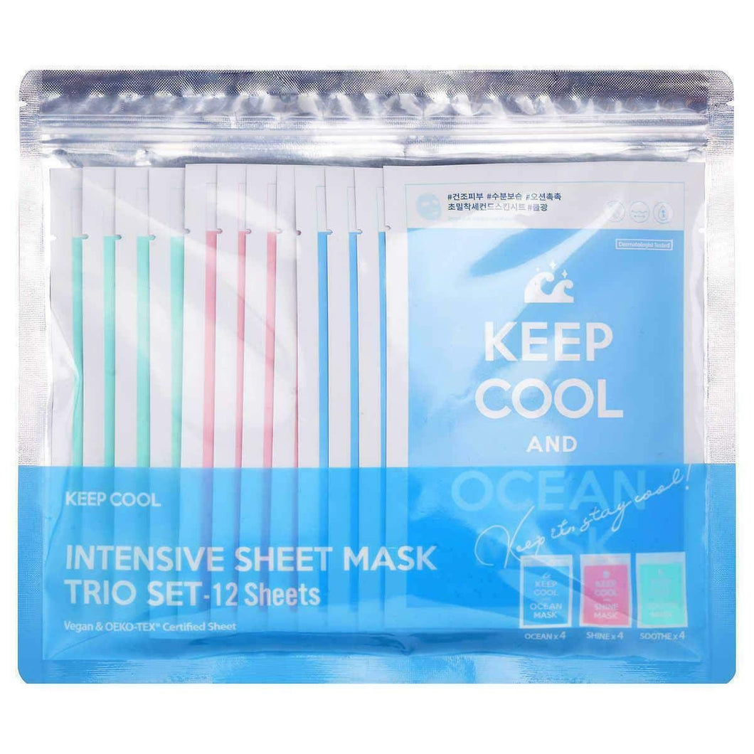 Keep Cool Intensive Face Mask Trio Set Sheet Mask Set All Skin Types 12 Pack