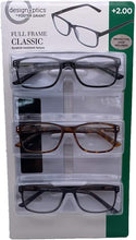 Load image into Gallery viewer, Design Optics by Foster Grant Full Frame Classic Reading Glasses 3 Pack
