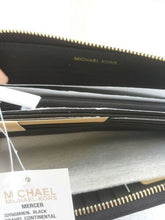 Load image into Gallery viewer, MICHAEL KORS MERCER TRAVEL CONTINENTAL LEATHER WALLET BLACK $ 168.00
