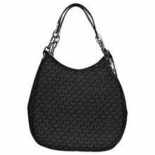 Load image into Gallery viewer, MICHAEL KORS FULTON BLACK LOGO SILVER CHAIN LARGE SHOULDER TOTE BAG NWT!
