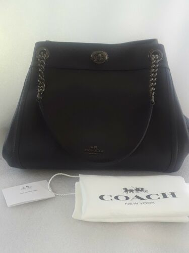 Used Coach Dark Navy Blue Pebbled Leather Turnlock Edie Womens Bag 36855