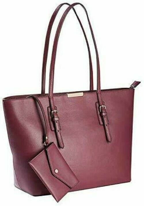 Hilary Radley Leather Jane Tote with 1 Removable Pouch, Bordeaux