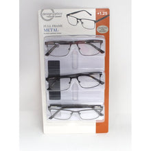 Load image into Gallery viewer, Design Optics by Foster Grant Full Frame Metal Reading Glasses 3 Pack
