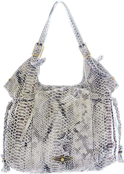 Elliott Lucca Sintra Leather Tote, Black/ White Exotic Snakeprint