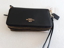 Load image into Gallery viewer, COACH Smooth Leather Double Zip Phone Wallet Black One Size
