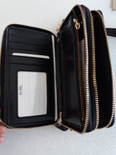 Load image into Gallery viewer, COACH Smooth Leather Double Zip Phone Wallet Black One Size

