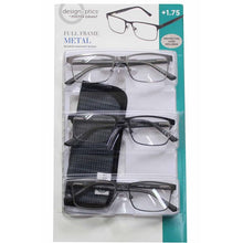 Load image into Gallery viewer, Design Optics by Foster Grant Full Frame Metal Reading Glasses 3 Pack
