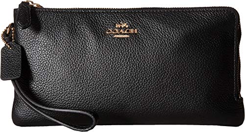 COACH Polished Pebbled Double Zip Wallet Li/Black One Size