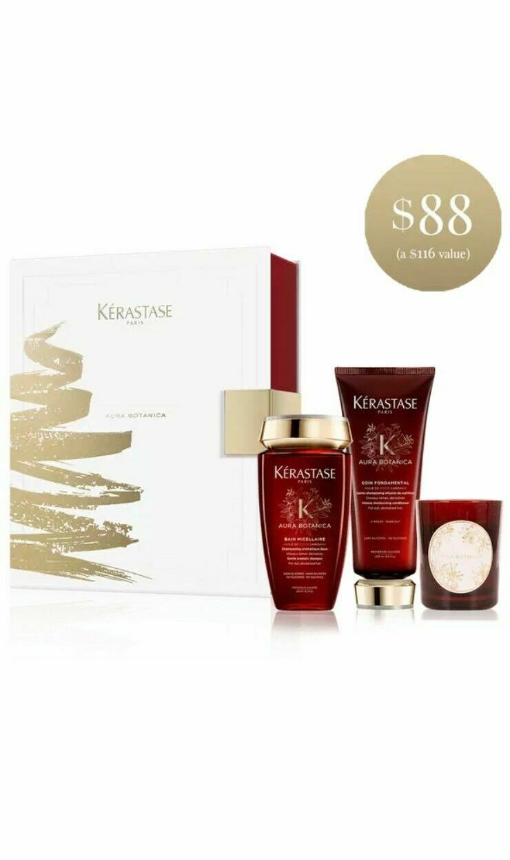 Kerastase Aura Botanica Hair Treatment Set. Shampoo, Conditioner and candle.