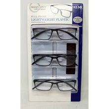 Load image into Gallery viewer, Design Optics by Foster Grant Full Frame Lightweight Plastic Reading Glasses 3 Pack
