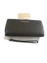 Load image into Gallery viewer, MICHAEL KORS MERCER TRAVEL CONTINENTAL LEATHER WALLET BLACK $ 168.00
