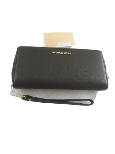 MICHAEL KORS MERCER TRAVEL CONTINENTAL LEATHER WALLET BLACK $ 168.00