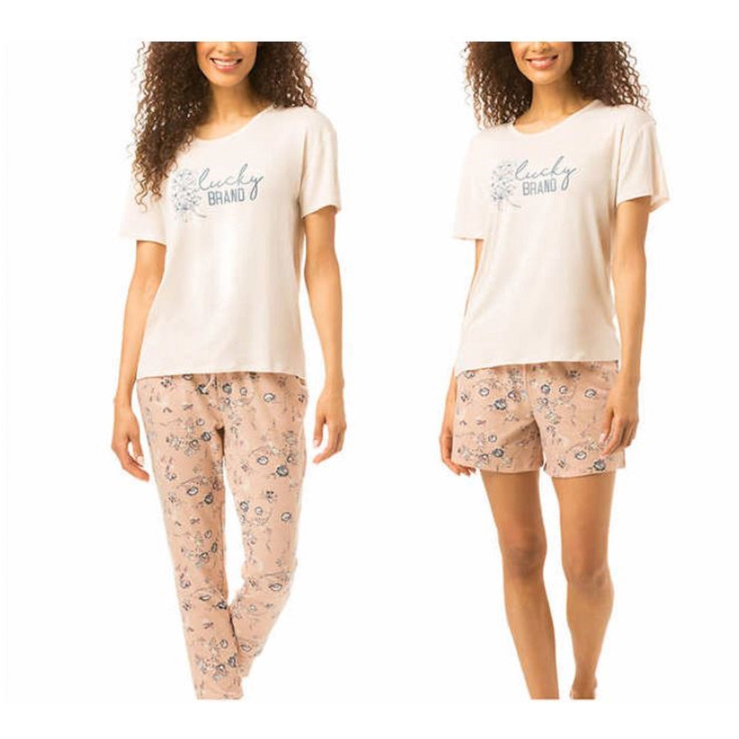 Lucky Brand Women's 3 Piece Pajama Set, Tee, Short and Pant