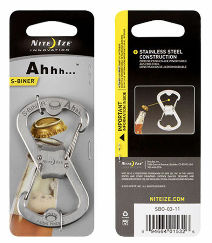 Nite Ize S-Biner AHHH... SILVER Stainless Steel, Carabiner and Bottle Opener AHH