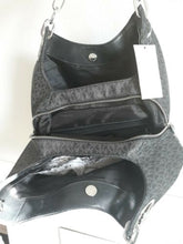 Load image into Gallery viewer, MICHAEL KORS FULTON BLACK LOGO SILVER CHAIN LARGE SHOULDER TOTE BAG NWT!
