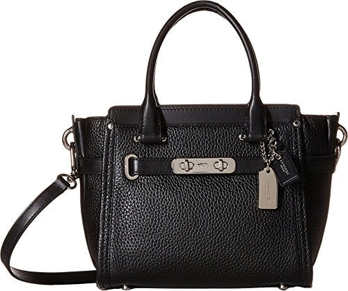 Coach 37444 Swagger 21 Pebble Leather Satchel Carryall Bag Black NWT