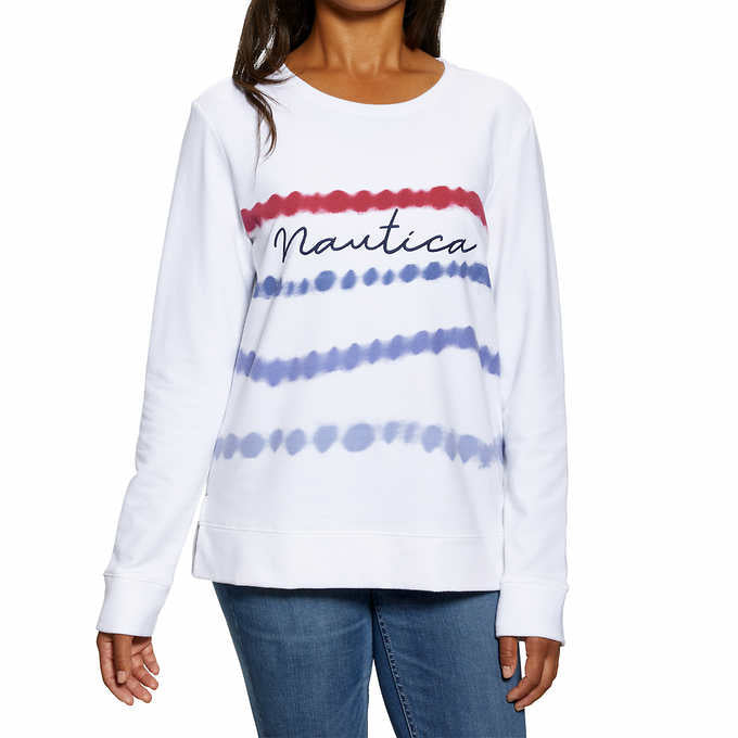 Nautica Women Long Sleeve Crewneck Shirt White Base Color Small NWT