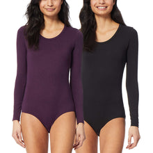 Load image into Gallery viewer, 32 Degrees Women&#39;s Ladies Long Sleeve Bodysuit 2 Pack Small(One Black One Purple)
