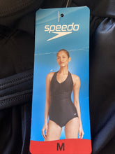 Load image into Gallery viewer, Speedo Womens One Piece Halter Swimsuit (Speedo Black Medium 8-10
