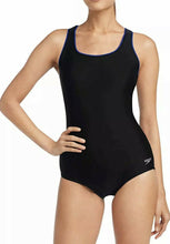 Load image into Gallery viewer, Speedo Womens Ultraback One Piece Swimsuit Black with Blue Piping XL
