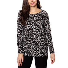 Load image into Gallery viewer, Mario Serrani Womens Long Sleeve Crew Neck Top  Brown Leopard
