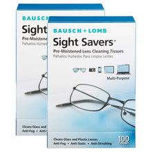 Load image into Gallery viewer, Bausch &amp; Lomb Sight Savers Premoistened Lens Cleaning Tissues 100 Count, 2 pk
