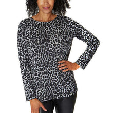 Load image into Gallery viewer, Mario Serrani Womens Long Sleeve Crew Neck Top  Brown Leopard
