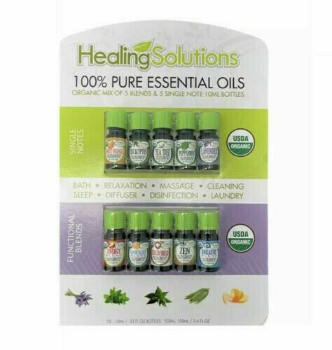 Healing Solutions 100% Pure Essential Oils 5 Blends & 5 Single Note 0.33 Oz Each