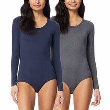 Load image into Gallery viewer, 32 Degrees Women&#39;s Ladies Long Sleeve 2 Pack Bodysuit Charcoal/Navy XL
