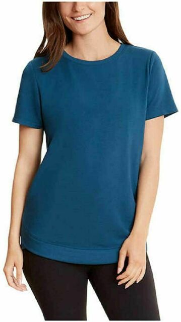 Danskin Women's Tulip Hem Tunic Short Sleeve Shirt Deep Teal Large